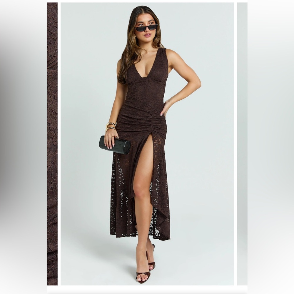Showpo Brown High Low Lace Dress